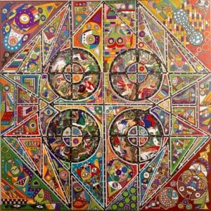 Kolorowy obraz abstrakcyjny Krab kubizm 80x80 Sylwester Tarawski.